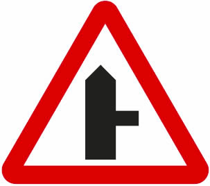 Motorcycle theory test warning road sign - junctions