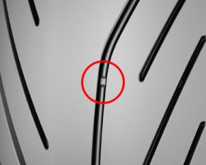 Tread depth indicator on a motorcycle tyre