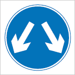 Vehicles may pass either side to reach the same destination